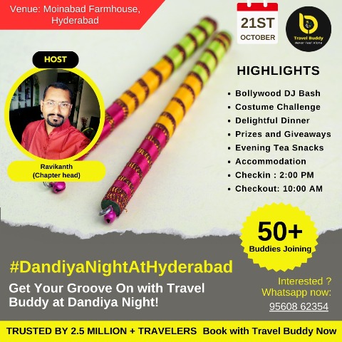 Travel Buddy, a new-age social travel network is organising Vibrant Dandiya night celebrations in Hyderabad